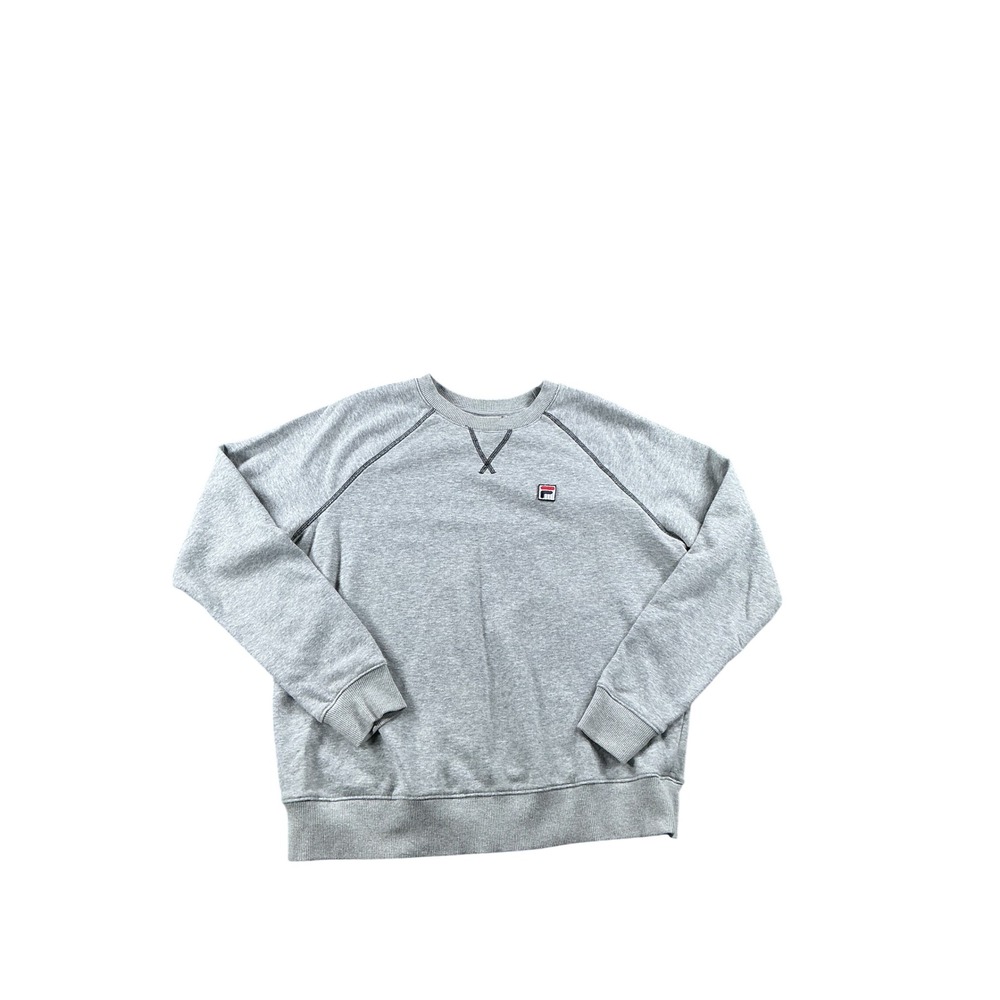 Fila Mens Gray Crewneck Sweatshirt Raglan Sleeve Logo Patch Size Large